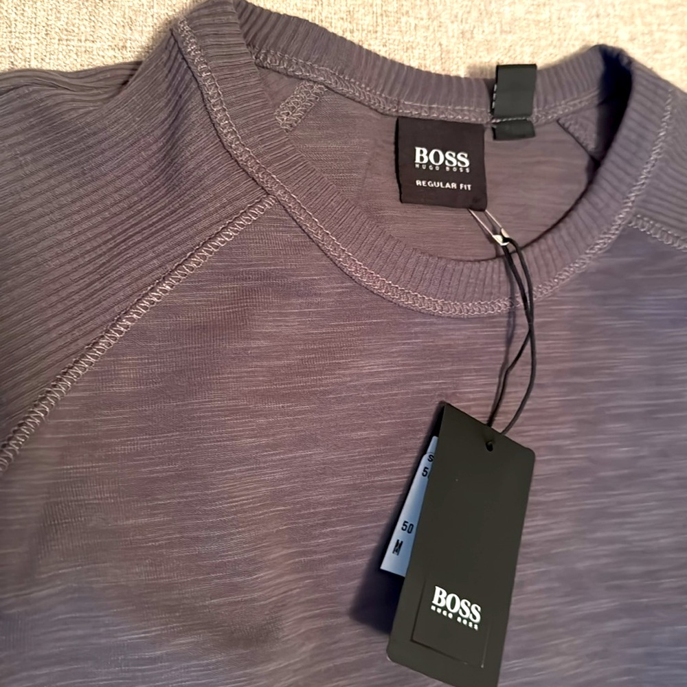 HUGO BOSS MEN’S SASSARI RIBBED PANEL LONG SLEEVE GREY CREW NECK  SIZE MEDIUM NWT